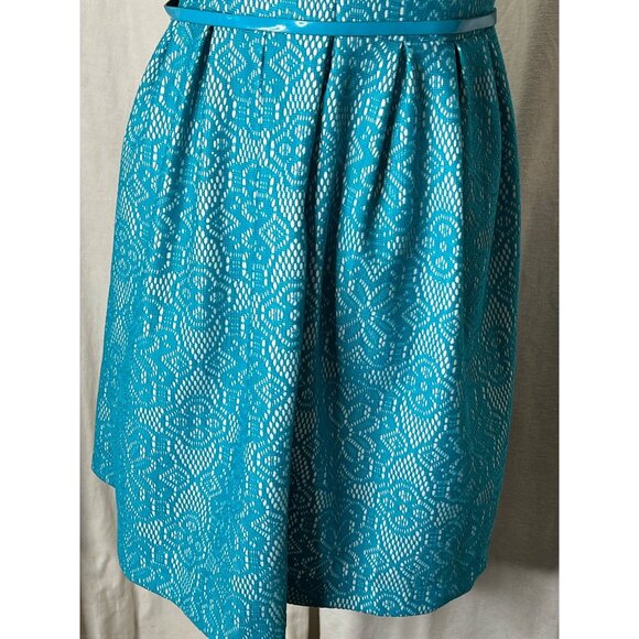 George Women's Teal Lace Dress With Belt  Size L Midi Summer - Picture 10 of 13
